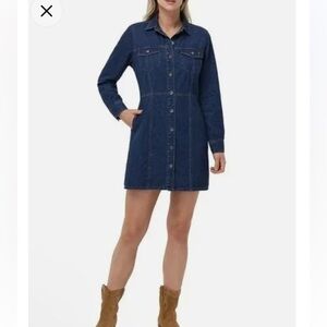 Frye Dark Blue Denim Button-Front Mini Dress